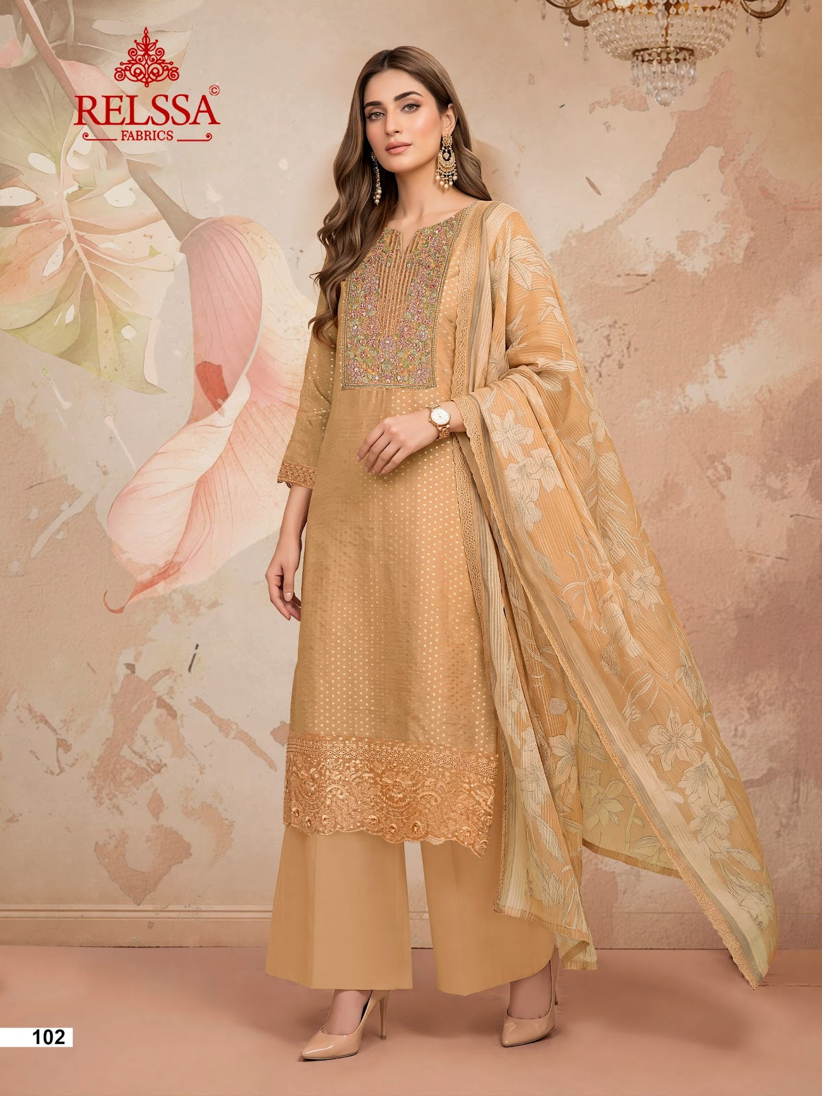 Boond Relssa Fabrics Tissue Plazzo Style Suits Supplier Ahmedabad