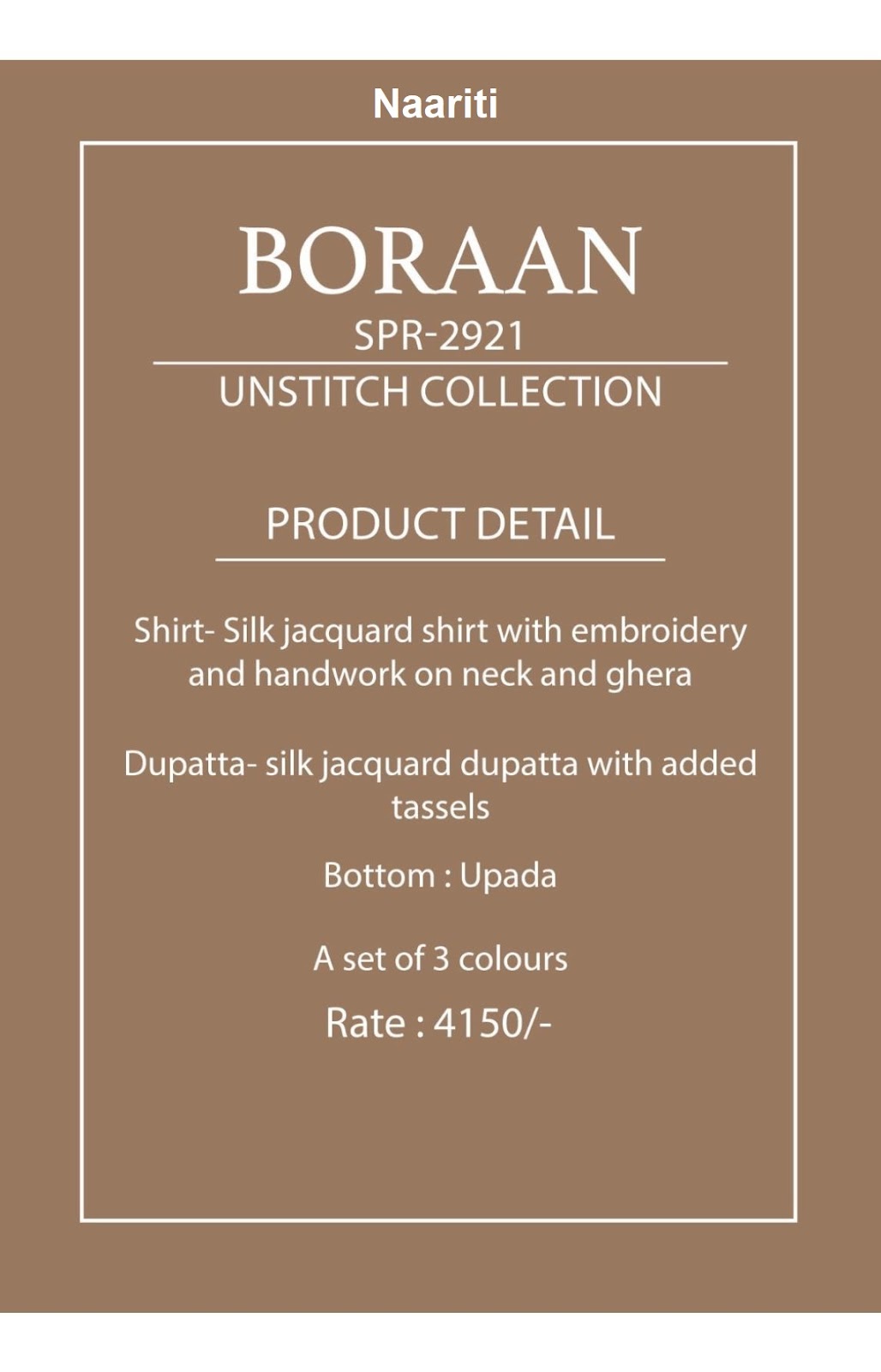 Boraan 2921 Naariti Silk Jacquard Pant Style Suits Exporter Gujarat