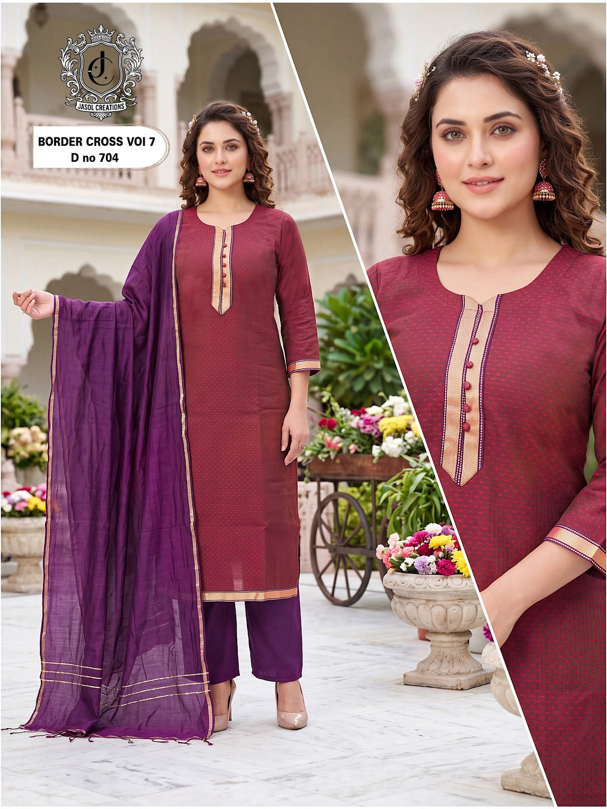 Border Cross Vol 7 Kcf South Cotton Readymade Pant Style Suits Supplier