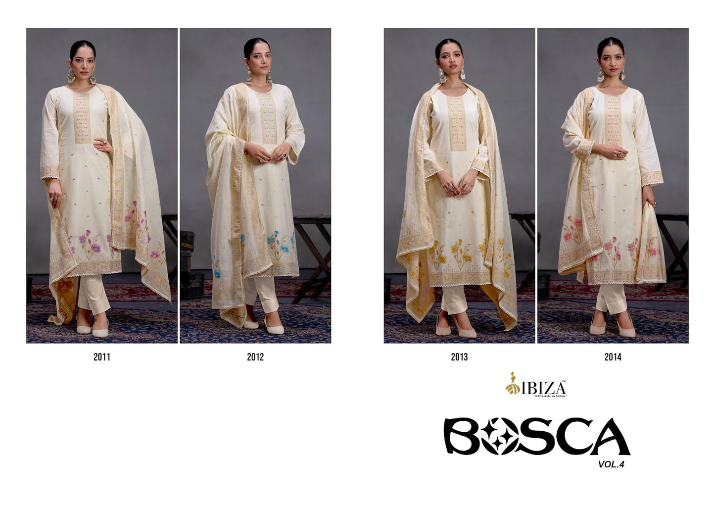 Bosco Vol 4 Ibiza Pure Lawn Pant Style Suits Wholesaler Ahmedabad