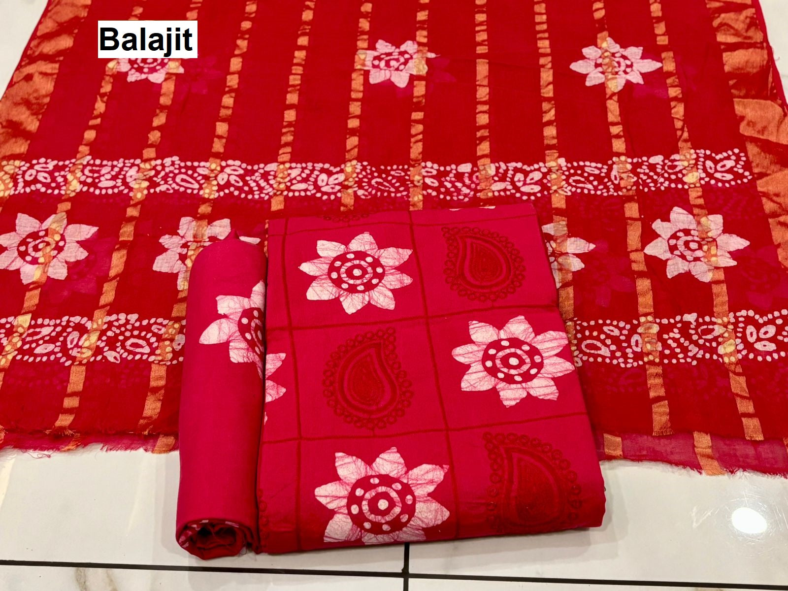 Bottom 2.20 Mtr Balajit Batik Cotton Dress Material Wholesaler Gujarat