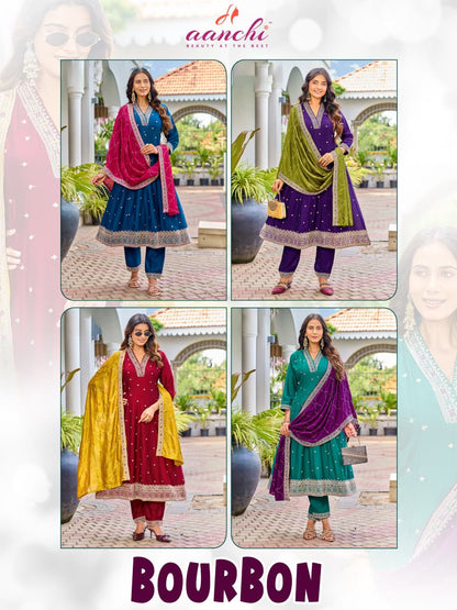Bourbon Aanchi Vichitra Silk Readymade Anarkali Suits Exporter Gujarat