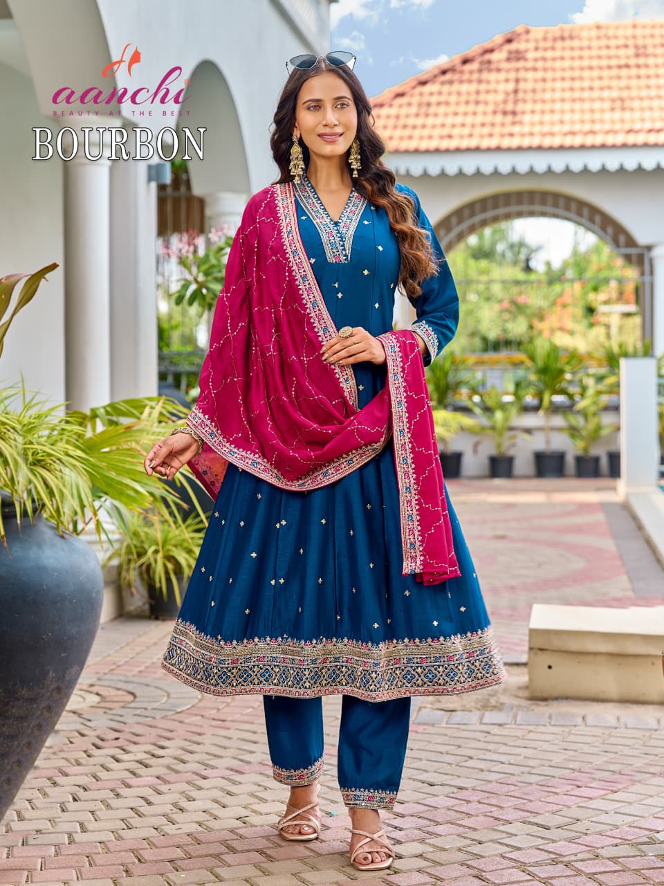 Bourbon Aanchi Vichitra Silk Readymade Anarkali Suits Exporter Gujarat
