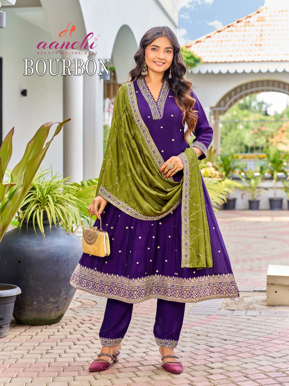 Bourbon Aanchi Vichitra Silk Readymade Anarkali Suits Exporter Gujarat