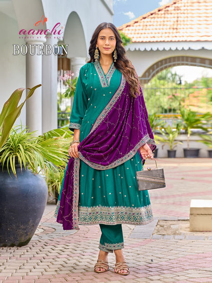Bourbon Aanchi Vichitra Silk Readymade Anarkali Suits Exporter Gujarat