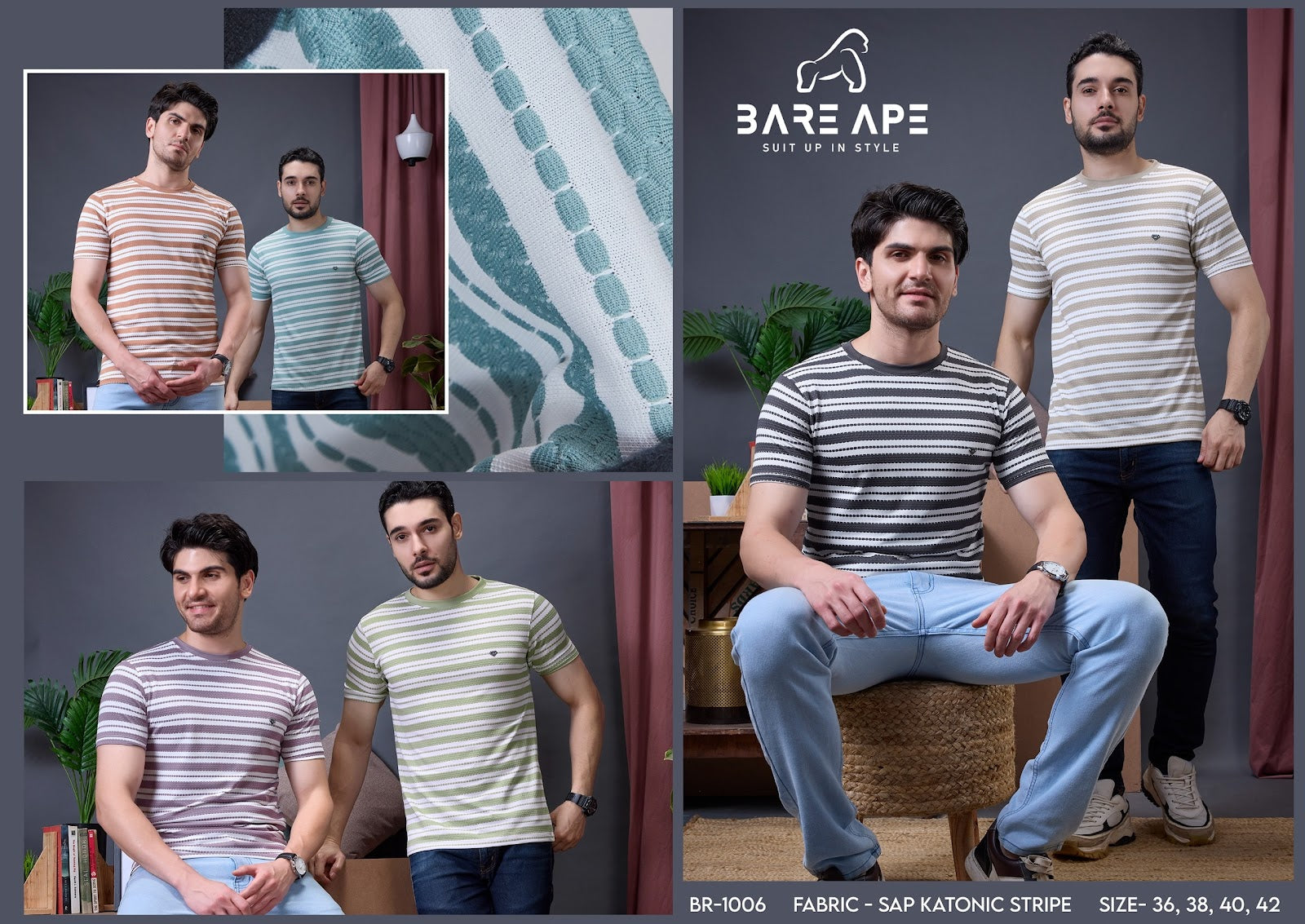 Br 1006 Bare Ape Stripes Mens Tshirts Supplier Ahmedabad
