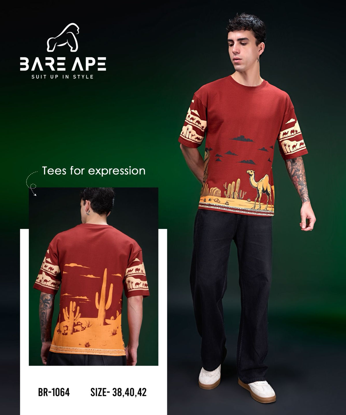 Br 1064 Drop Shoulder Bare Ape Cotton Looper Mens Tshirts Exporter
