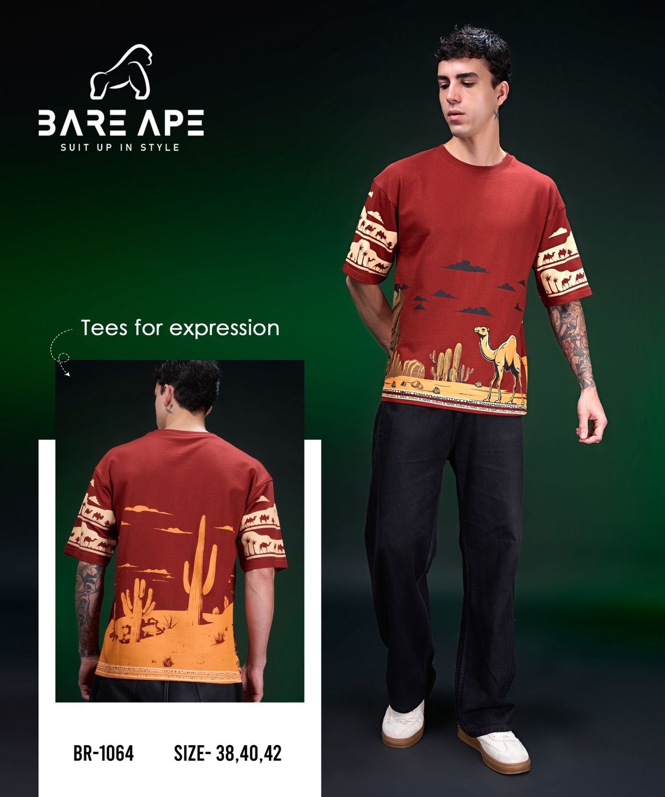 Br 1064 Drop Shoulder Bare Ape Cotton Looper Mens Tshirts Exporter