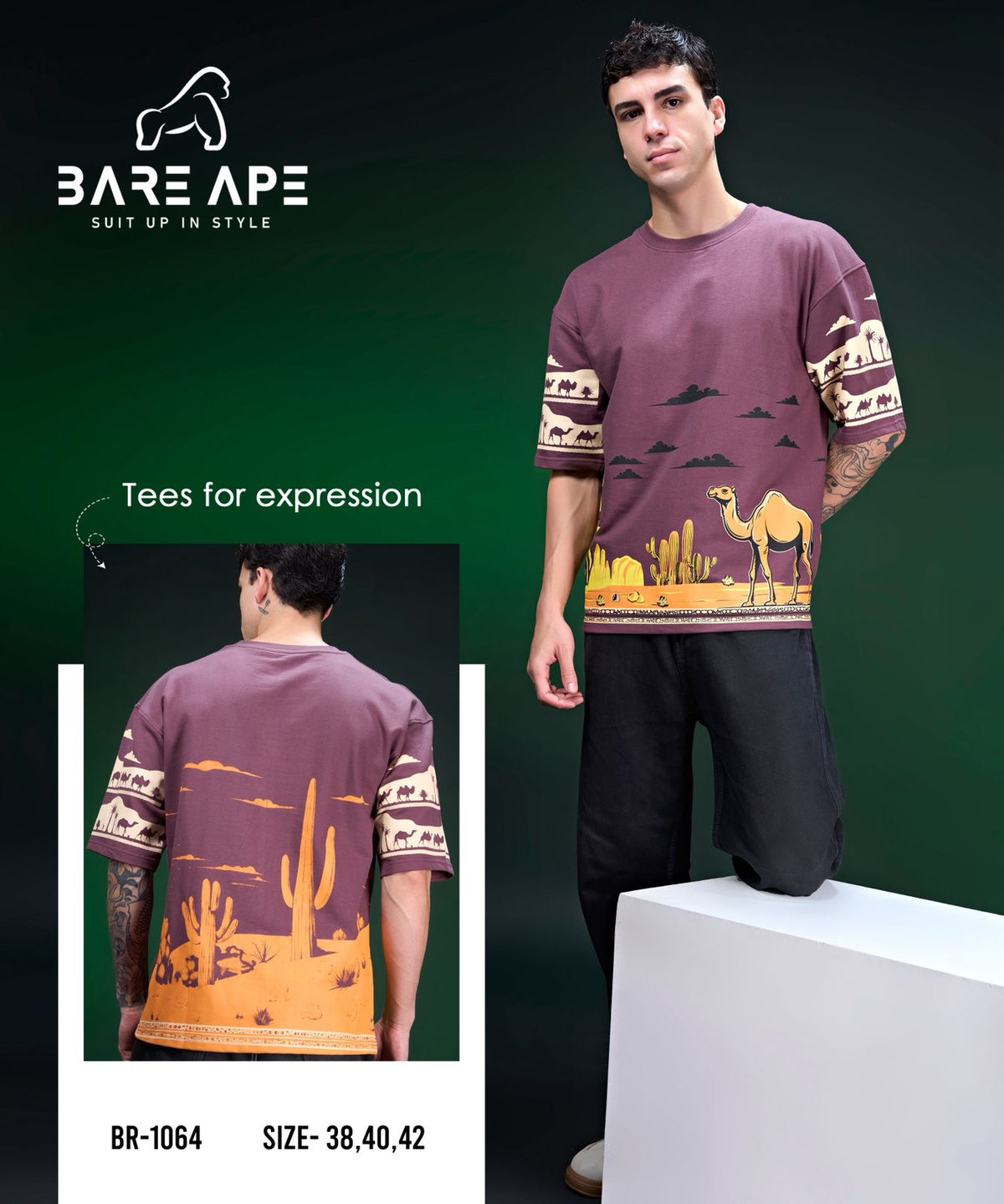 Br 1064 Drop Shoulder Bare Ape Cotton Looper Mens Tshirts Exporter