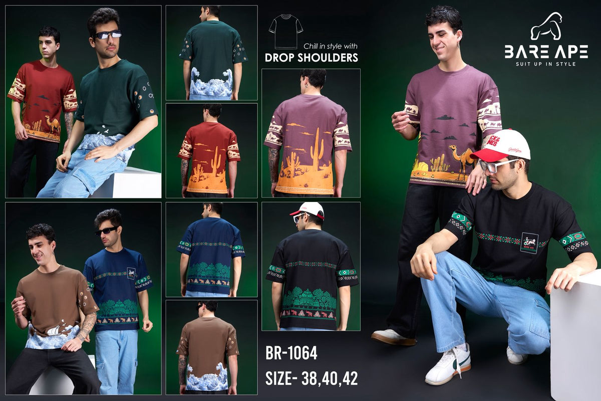 Br 1064 Drop Shoulder Bare Ape Cotton Looper Mens Tshirts Exporter