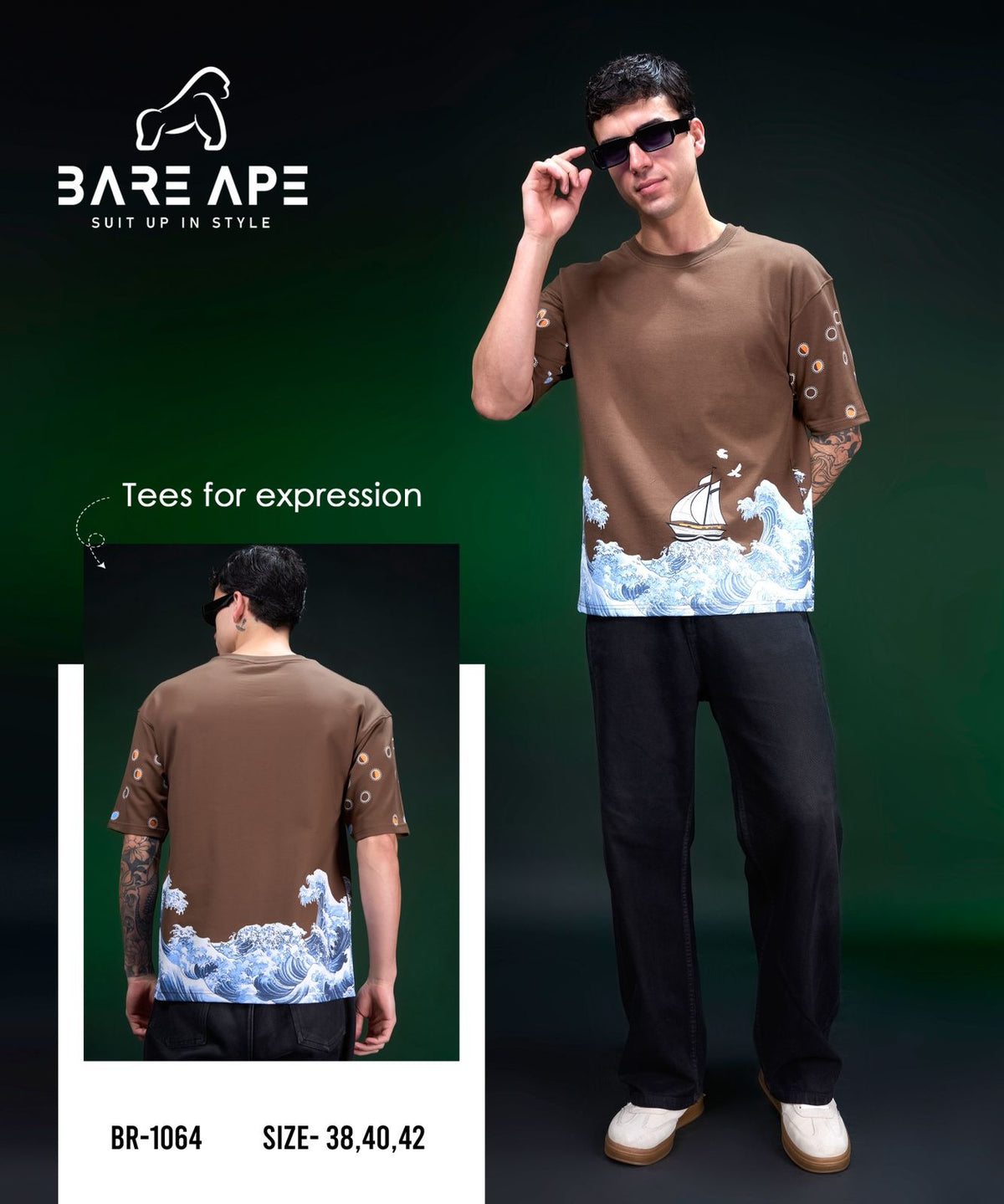 Br 1064 Drop Shoulder Bare Ape Cotton Looper Mens Tshirts Exporter