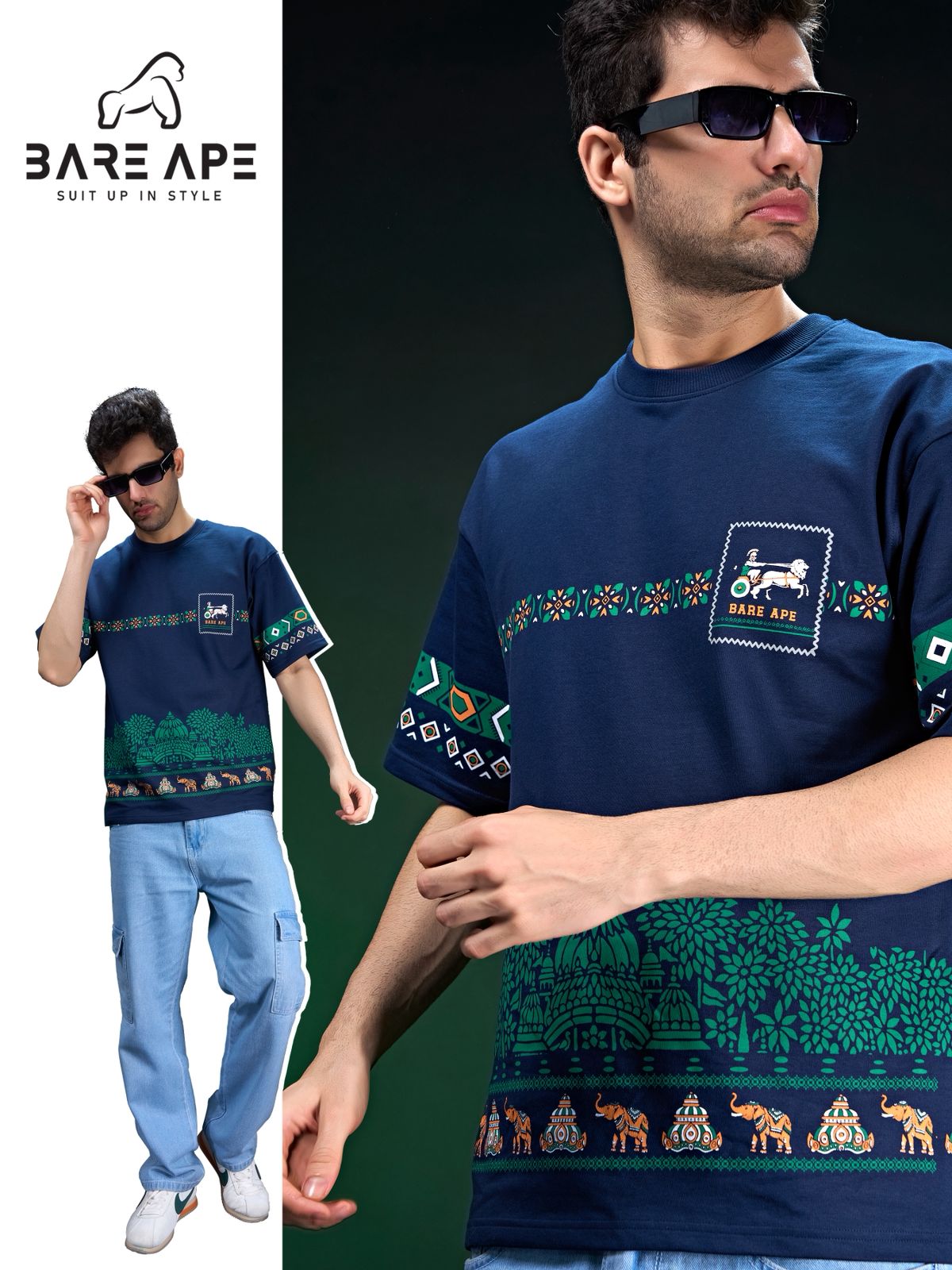 Br 1064 Drop Shoulder Bare Ape Cotton Looper Mens Tshirts Exporter