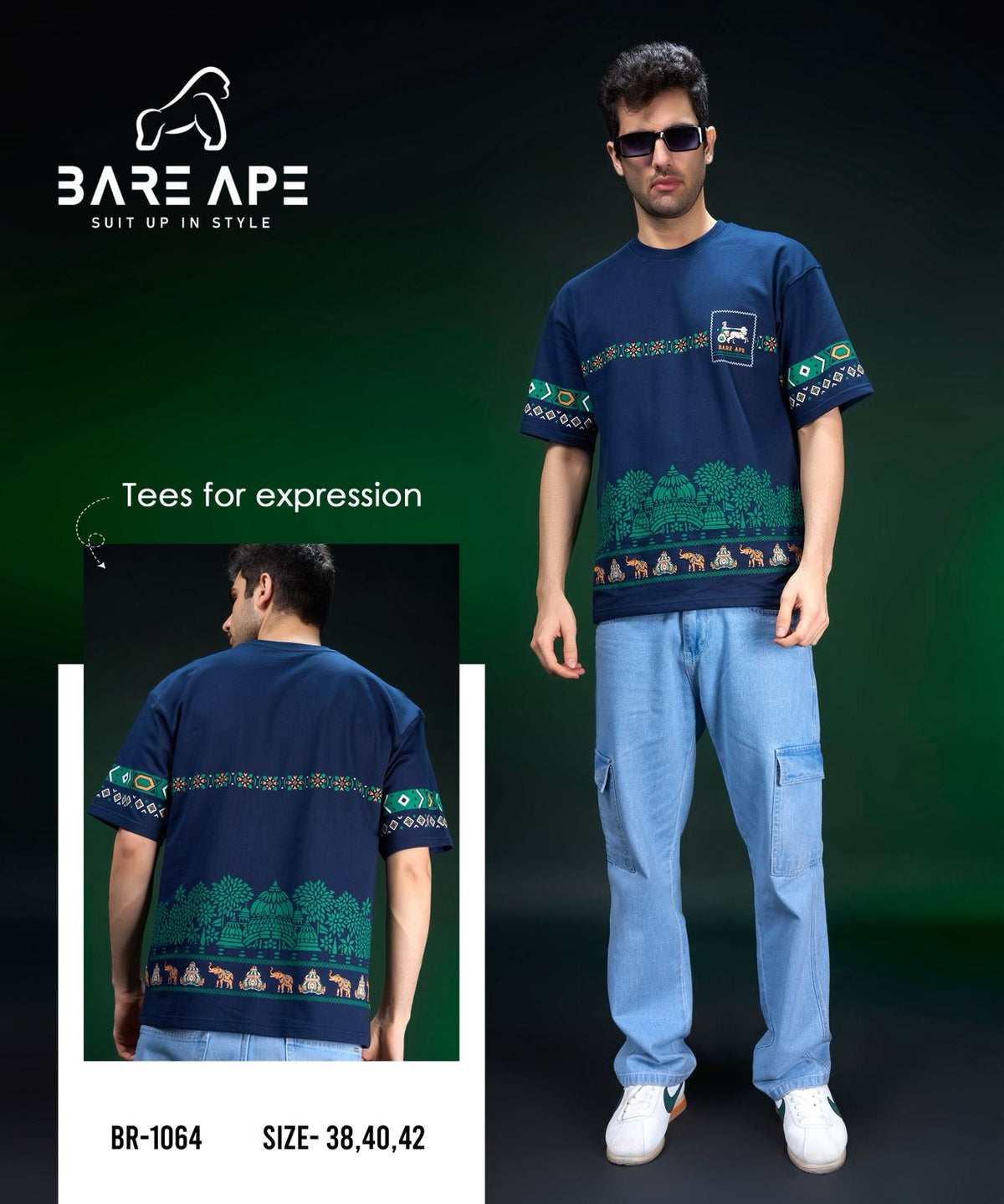 Br 1064 Drop Shoulder Bare Ape Cotton Looper Mens Tshirts Exporter