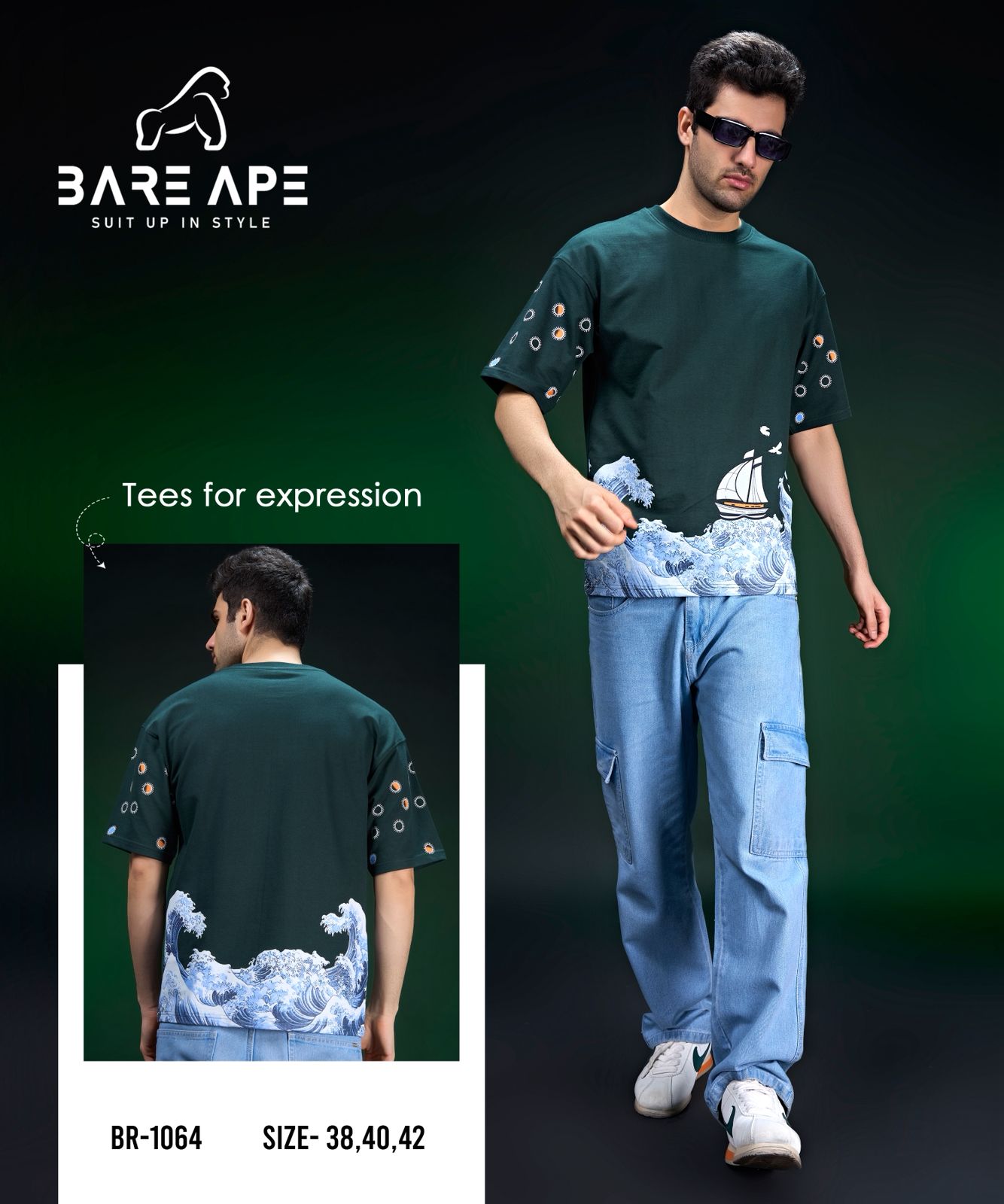 Br 1064 Drop Shoulder Bare Ape Cotton Looper Mens Tshirts Exporter