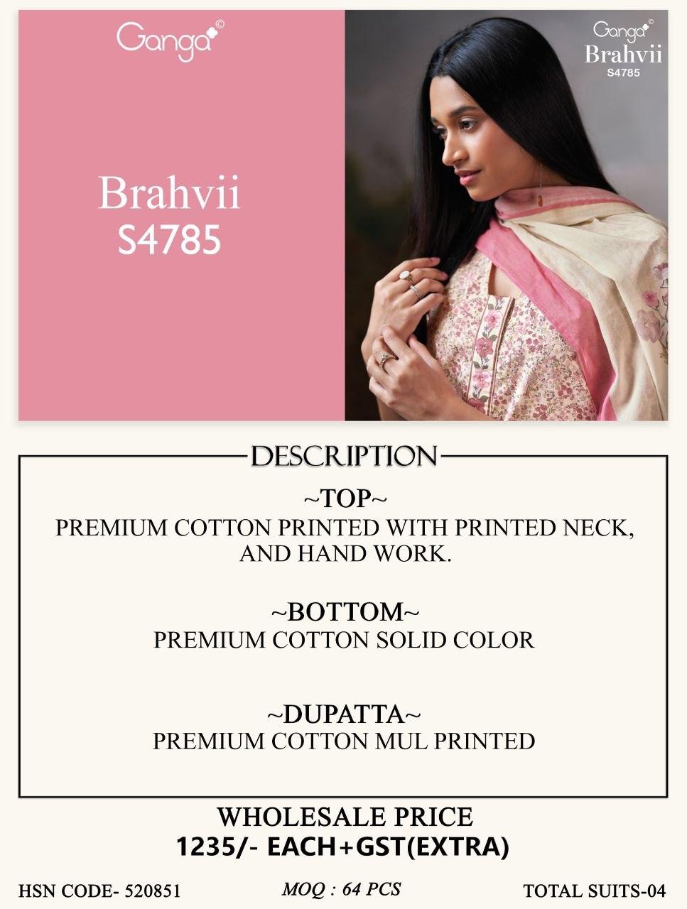 Brahvii S4785 Ganga Cotton Pant Style Suits Wholesaler Gujarat