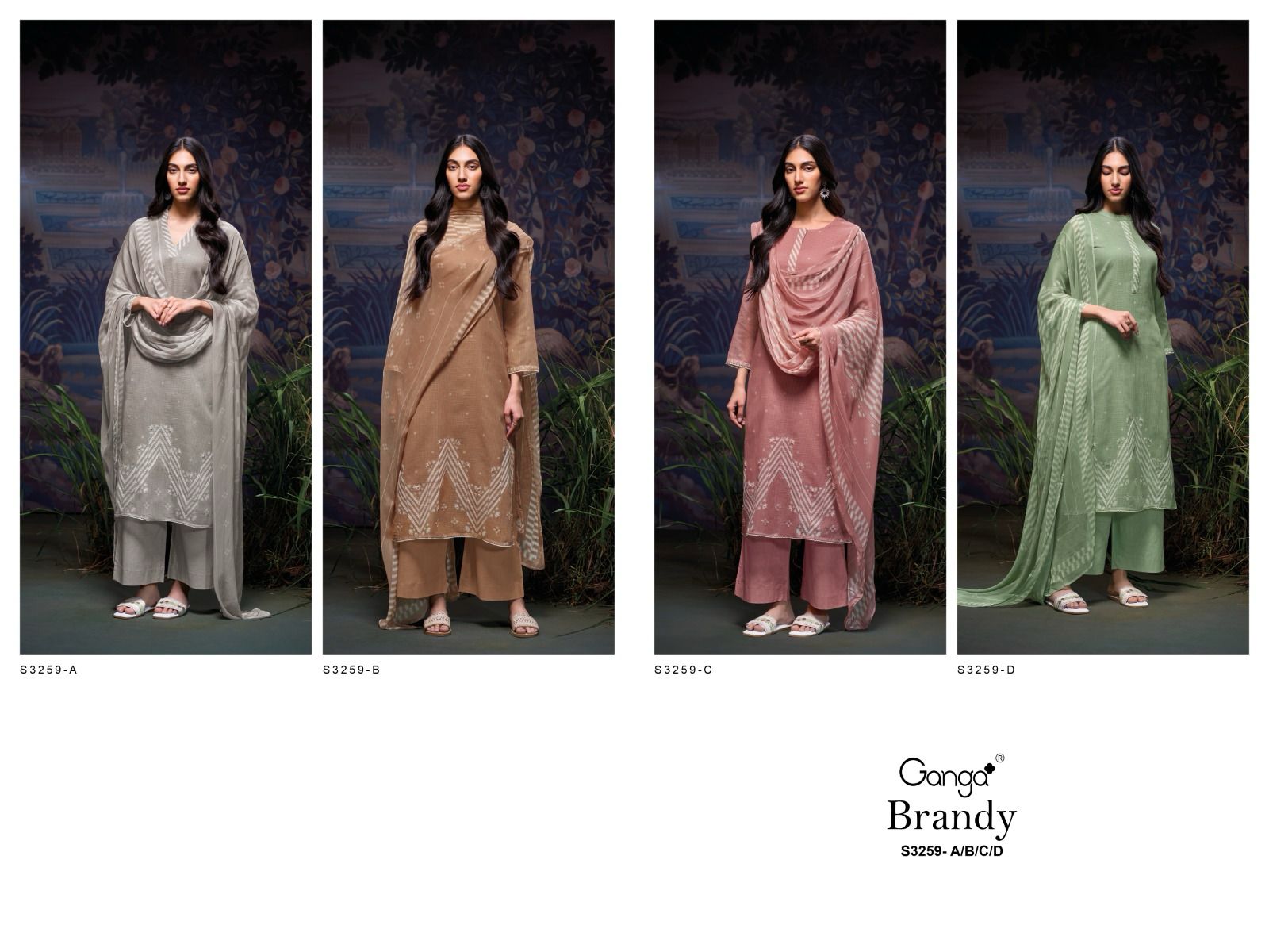 Brandy 3259 Ganga Premium Cotton Plazzo Style Suits Manufacturer Gujarat