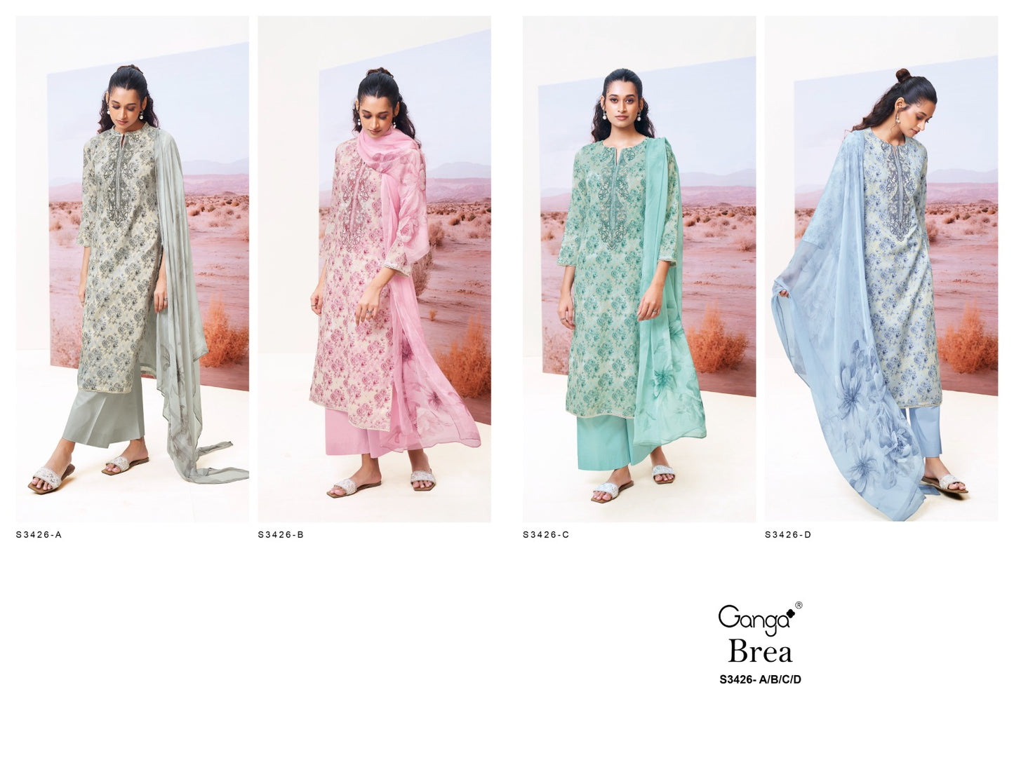 Brea 3426 Ganga Premium Cotton Plazzo Style Suits Wholesaler Gujarat
