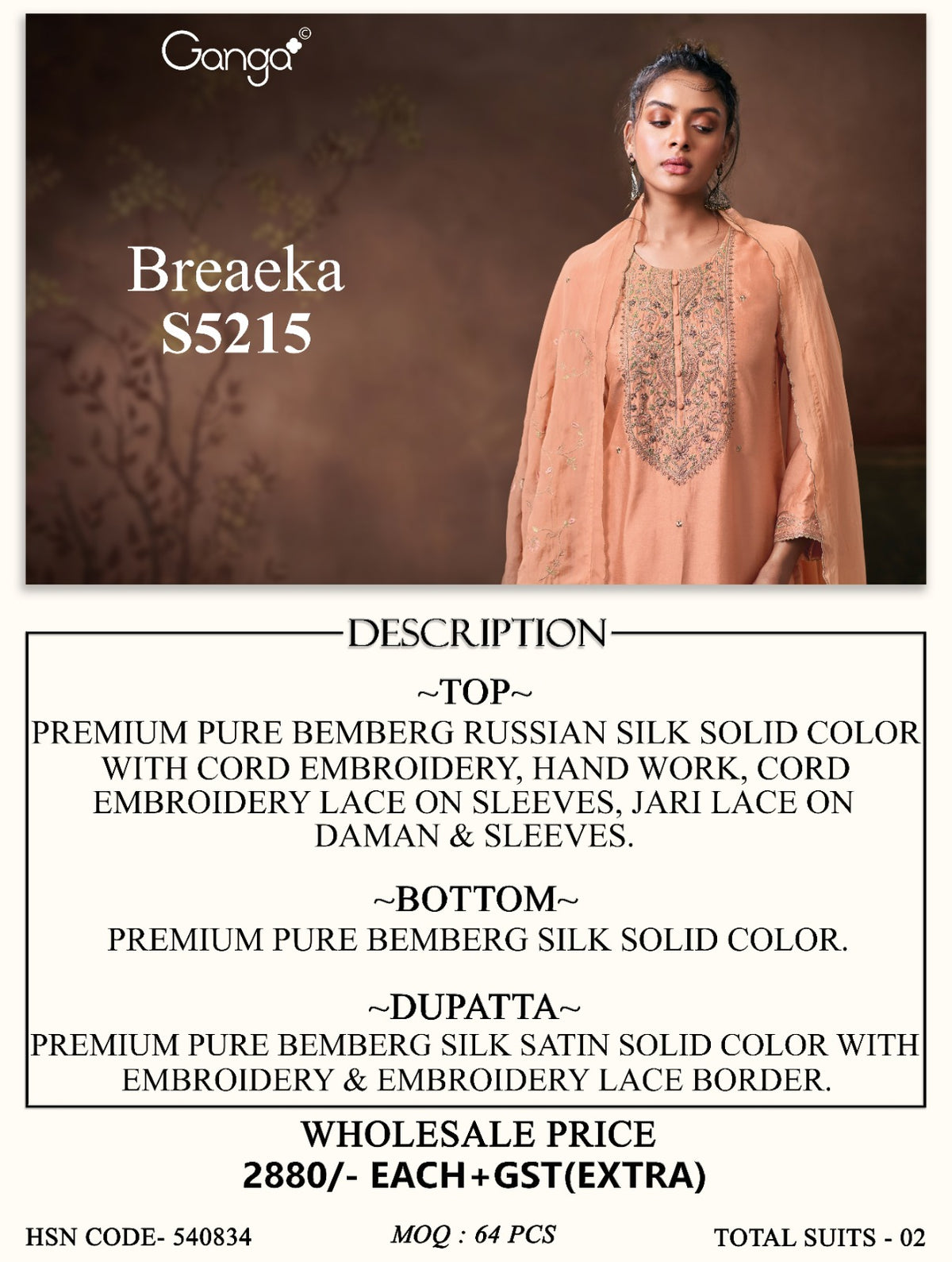 Breaeka S5215 Ganga Russian Silk Plazzo Style Suits Exporter India