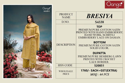 Bresiya 4338 Ganga Cotton Satin Salwar Suits Wholesale Price