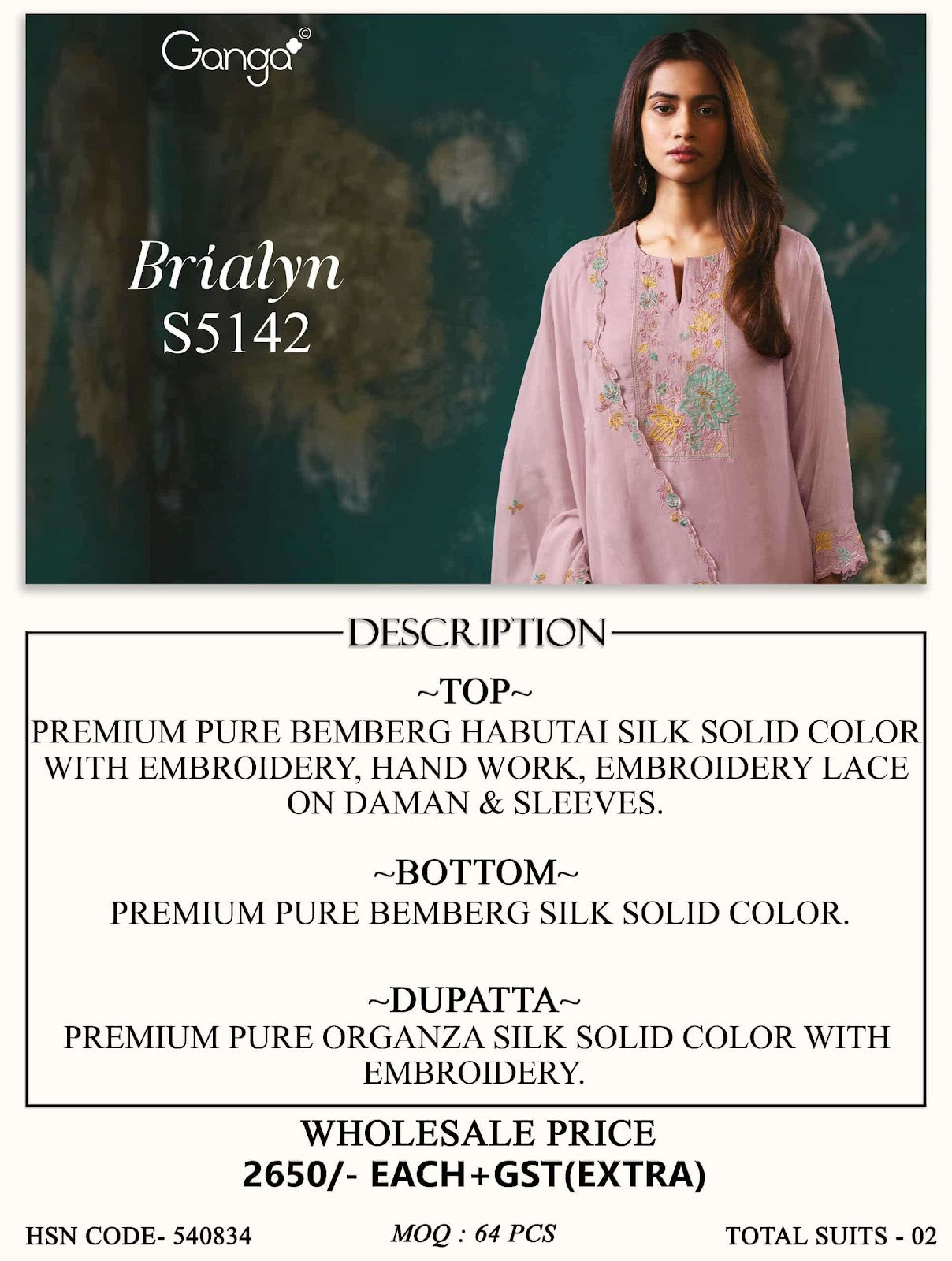 Brialyn S5142 Ganga Habutai Silk Pant Style Suits Supplier India