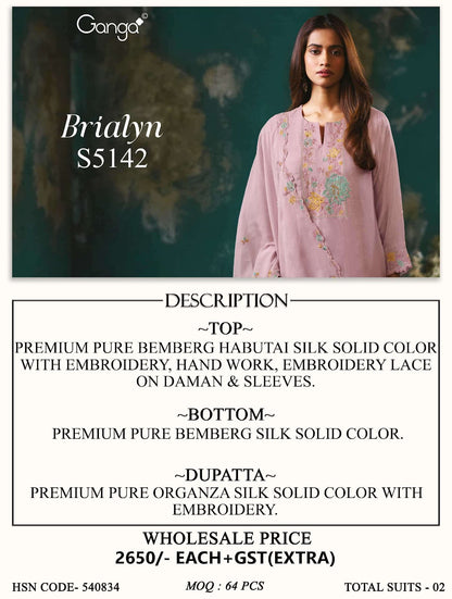 Brialyn S5142 Ganga Habutai Silk Pant Style Suits Supplier India