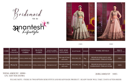 Bridemaid Vol 04 11021-11022 Anantesh Silk Readymade Lehenga Choli Wholesaler Ahmedabad