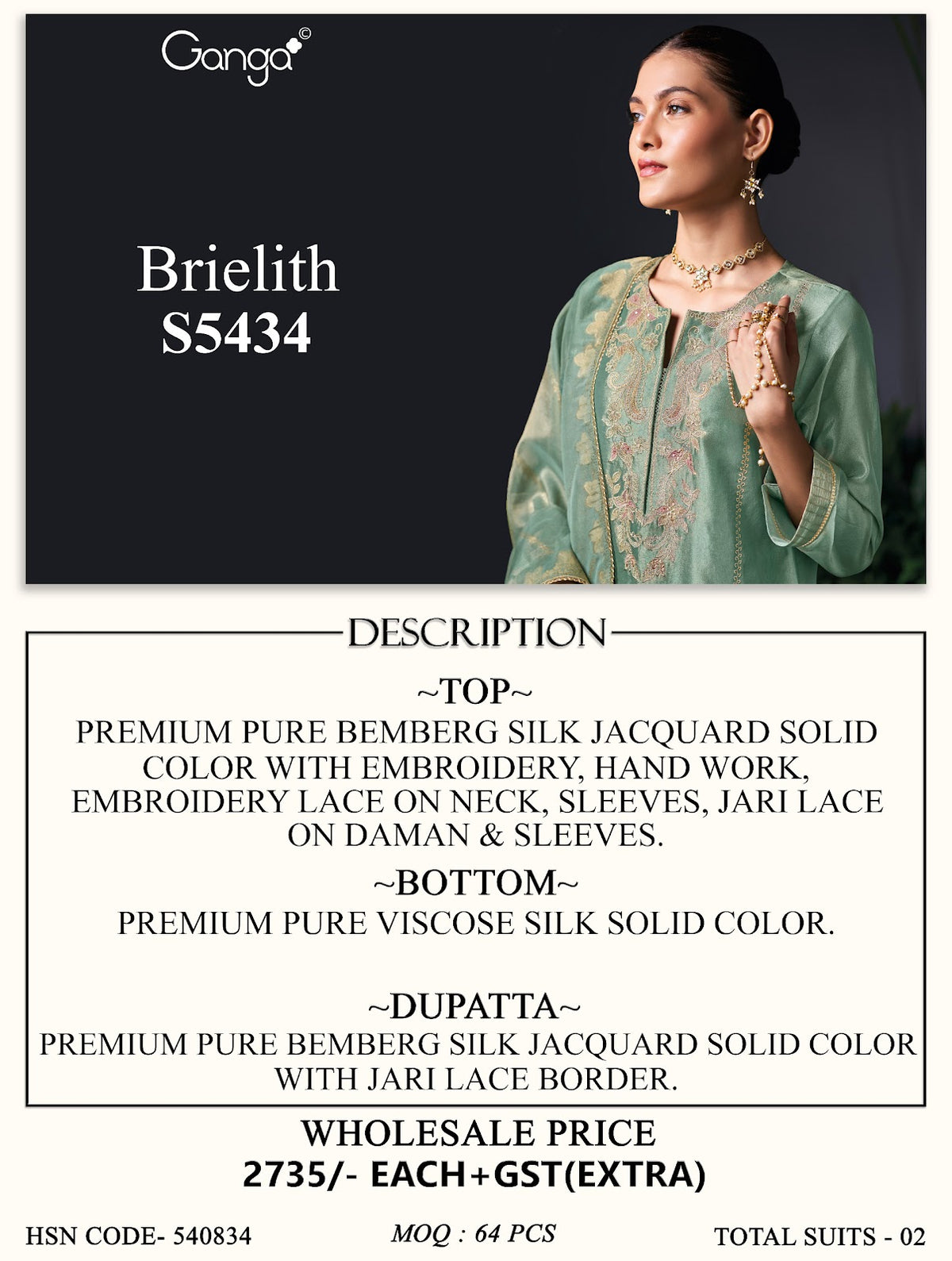 Brielith S5434 Ganga Bemberg Silk Plazzo Style Suits Manufacturer Ahmedabad