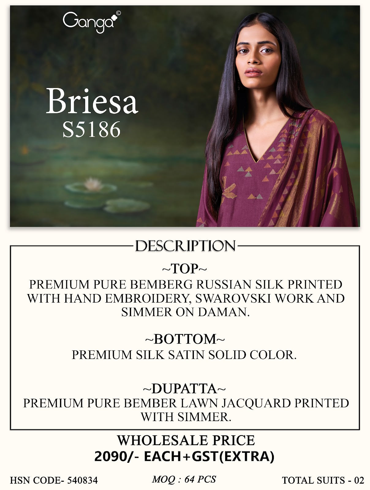 Briesa S5186 Ganga Russian Silk Plazzo Style Suits Supplier Ahmedabad