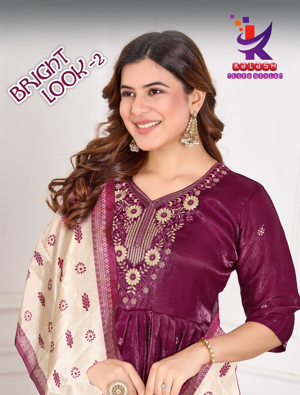 Bright Look 2 Mlm Kalash Lifestyle Roman Readymade Anarkali Suits Wholesaler India