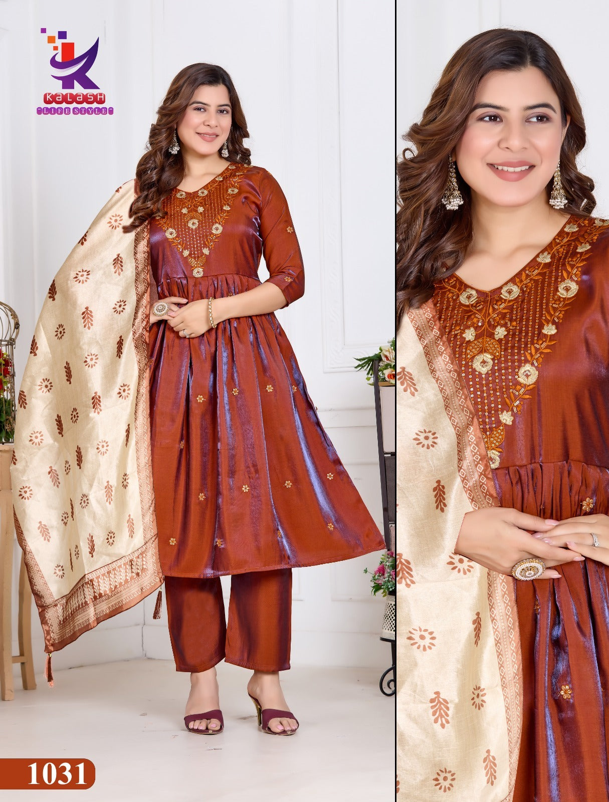 Bright Look 2 Mlm Kalash Lifestyle Roman Readymade Anarkali Suits Wholesaler India