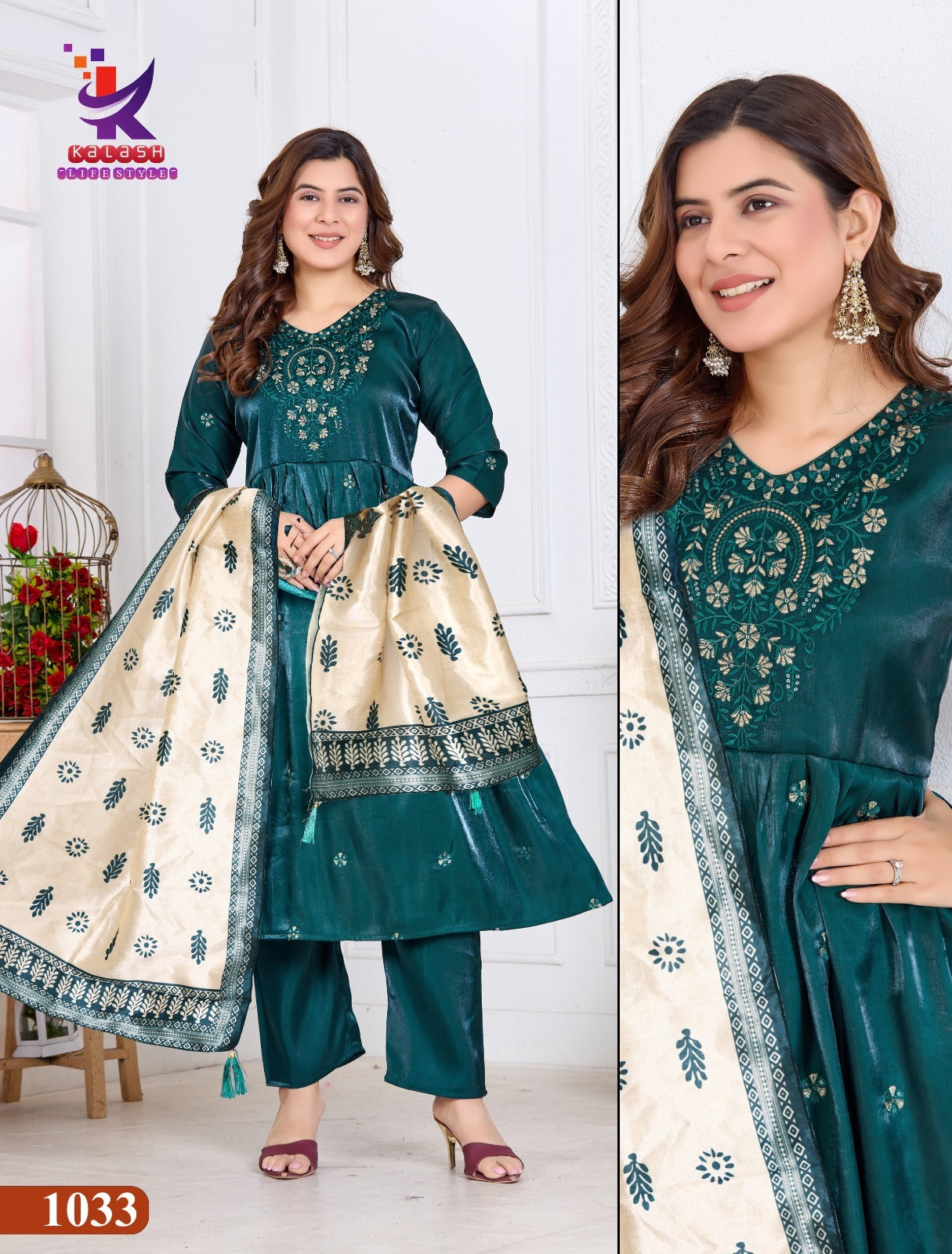 Bright Look 2 Mlm Kalash Lifestyle Roman Readymade Anarkali Suits Wholesaler India