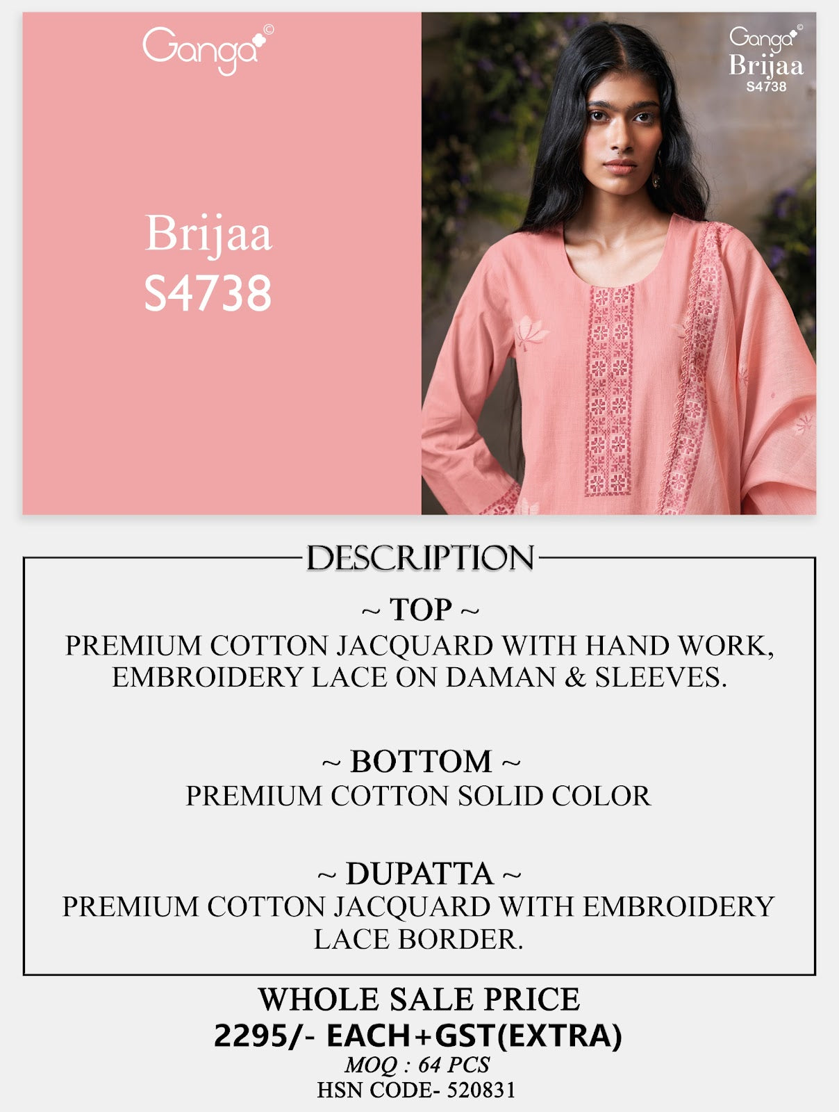 Brijaa 4738 Ganga Cotton Jacquard Pant Style Suits Supplier Ahmedabad