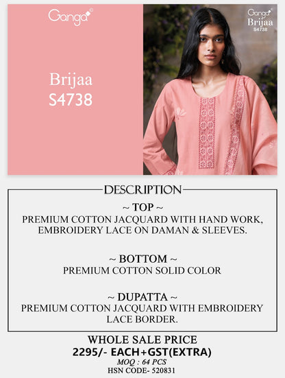Brijaa 4738 Ganga Cotton Jacquard Pant Style Suits Supplier Ahmedabad