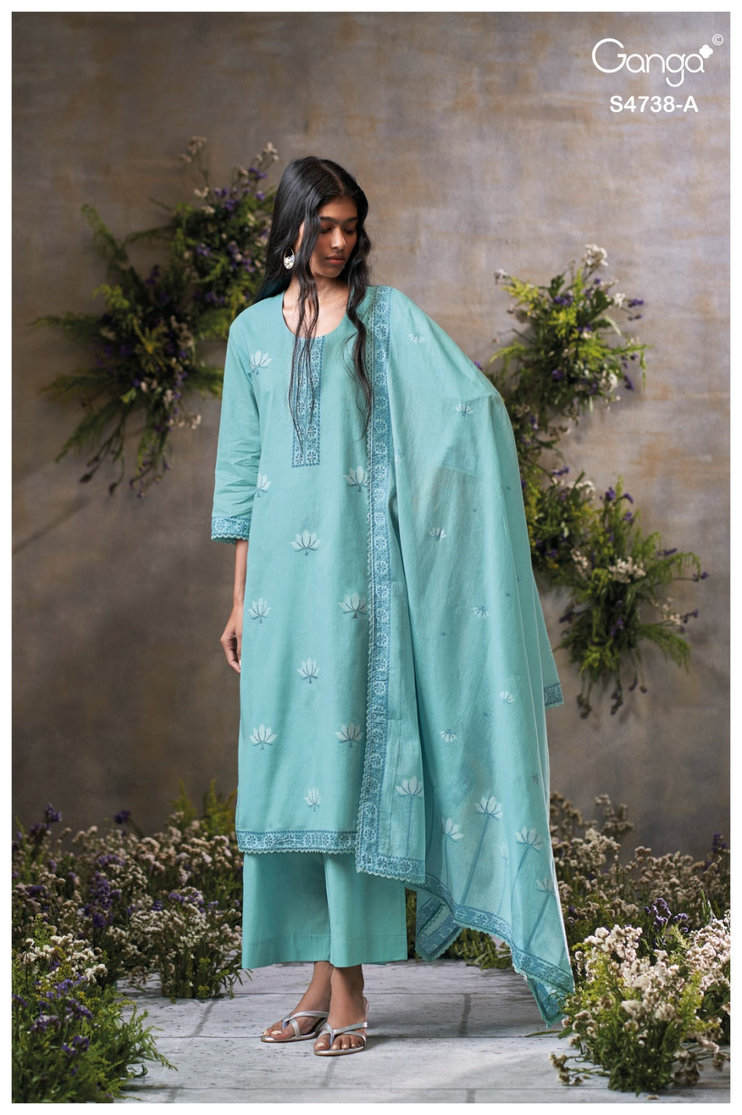 Brijaa 4738 Ganga Cotton Jacquard Pant Style Suits Supplier Ahmedabad