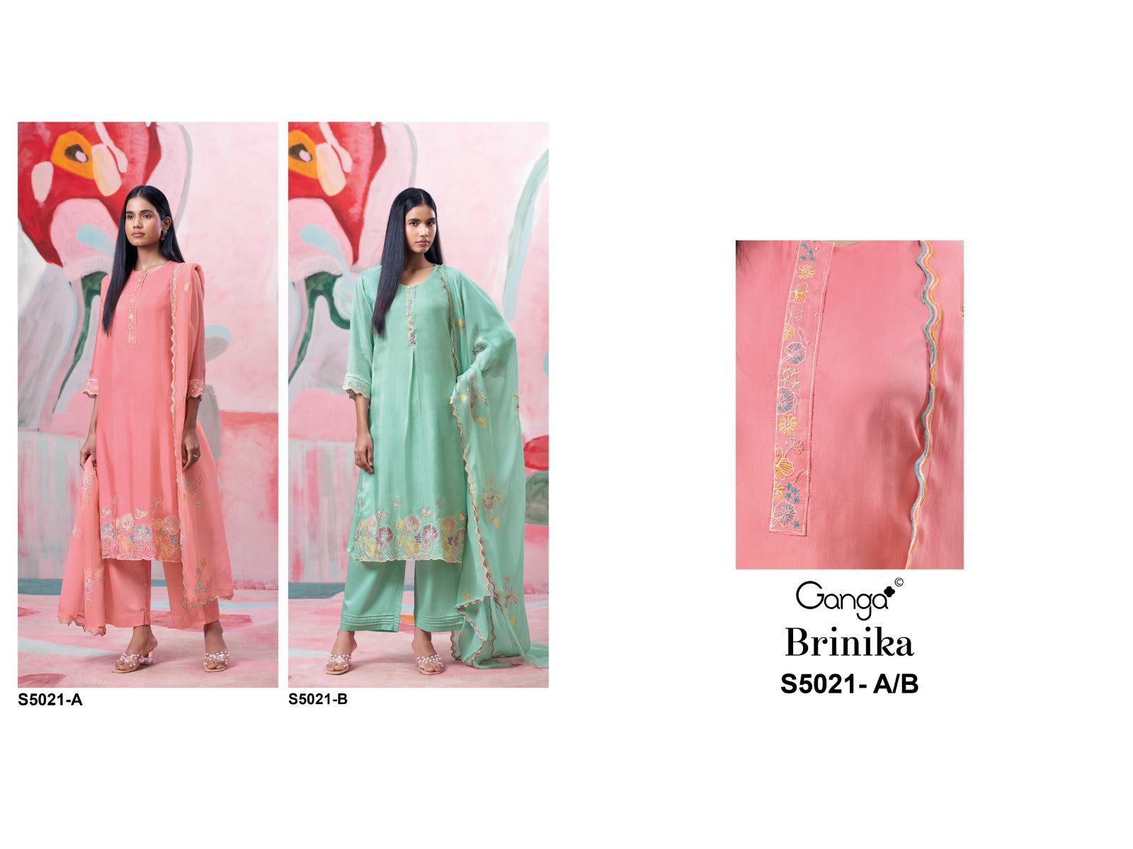 Brinika S5021 Ganga Bemberg Silk Plazzo Style Suits Manufacturer India