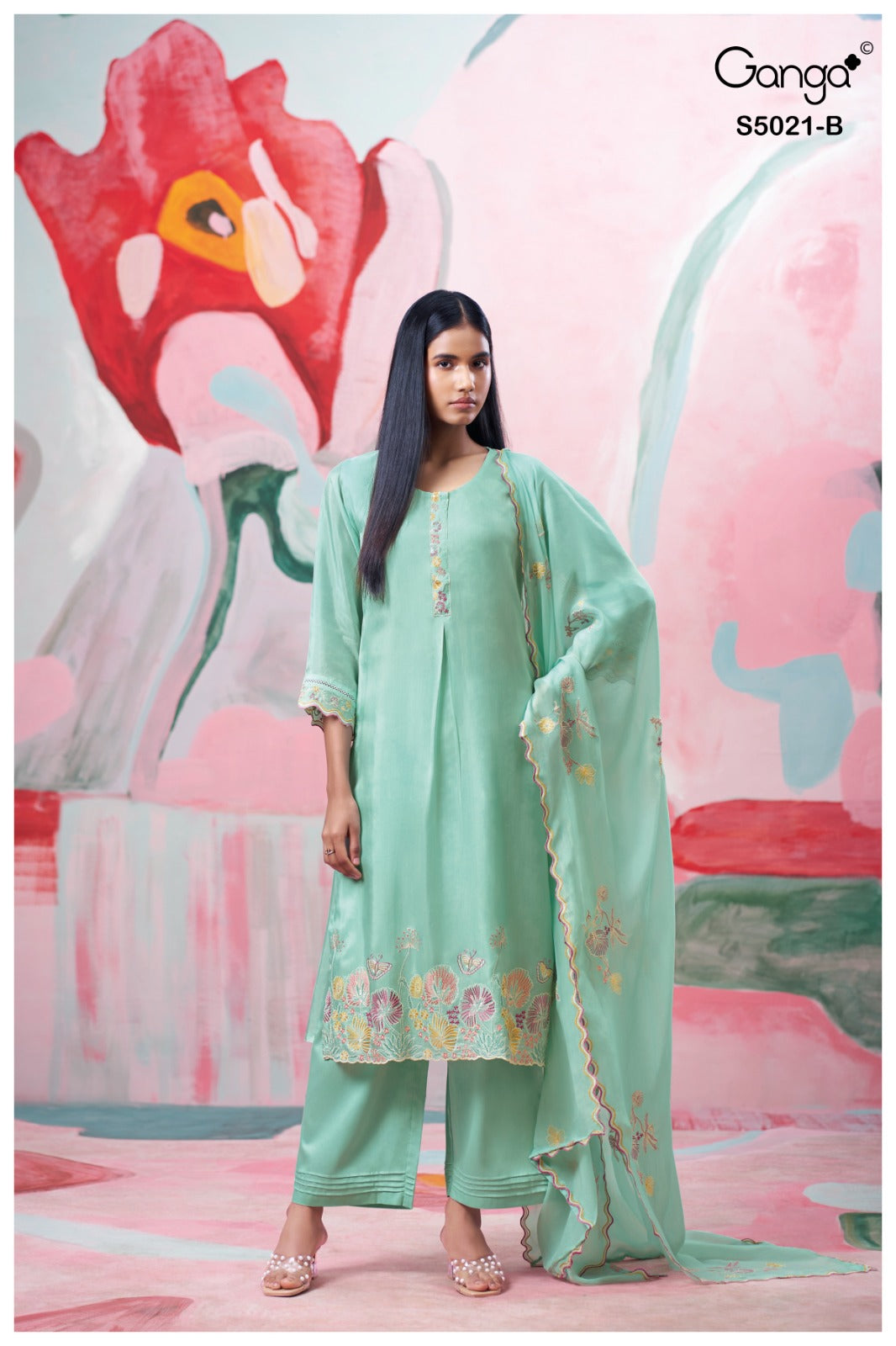 Brinika S5021 Ganga Bemberg Silk Plazzo Style Suits Manufacturer India