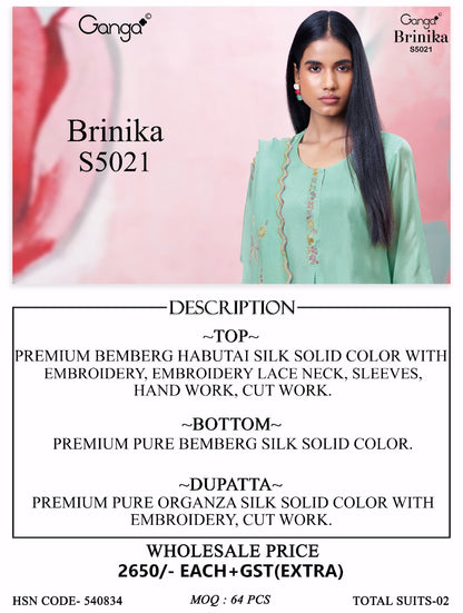 Brinika S5021 Ganga Bemberg Silk Plazzo Style Suits Manufacturer India