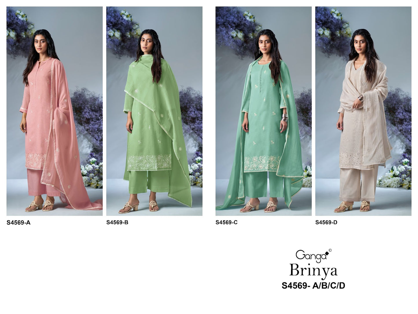 Brinya 4569 Ganga Bemberg Plazzo Style Suits Wholesale Rate