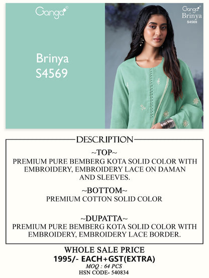 Brinya 4569 Ganga Bemberg Plazzo Style Suits Wholesale Rate