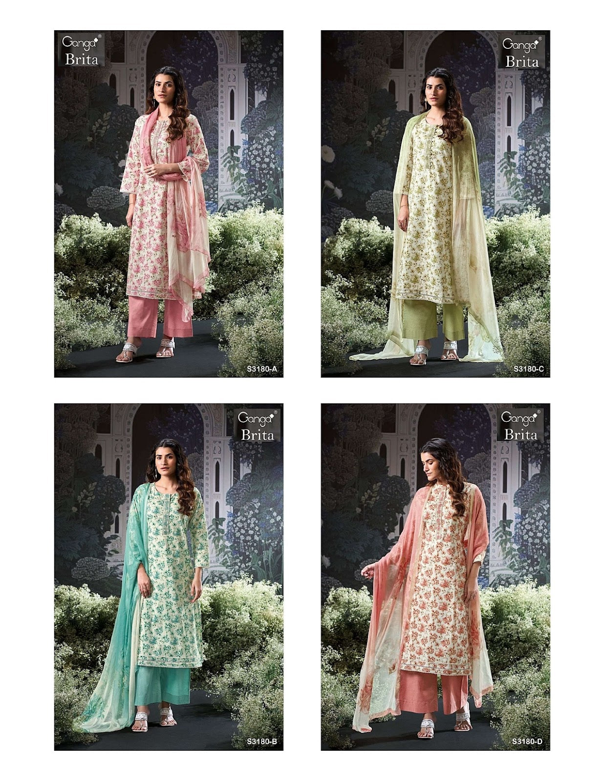 Brita 3180 Ganga Cotton Plazzo Style Suits Wholesale Price