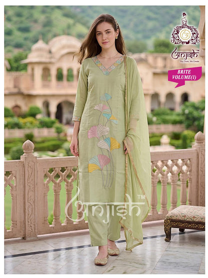 Brite Vol 1 Anjish Chanderi Readymade Pant Style Suits Wholesaler Ahmedabad