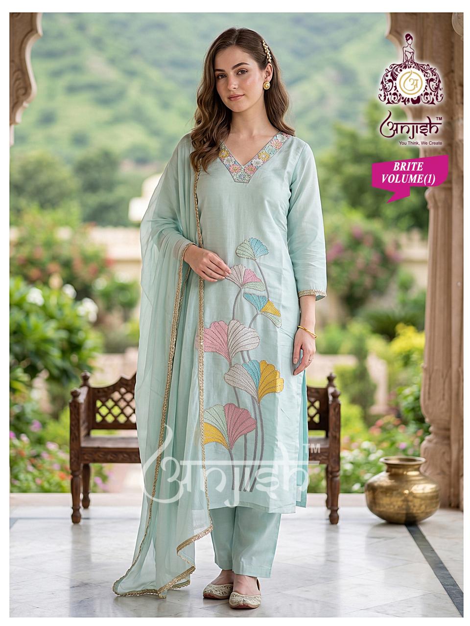 Brite Vol 1 Anjish Chanderi Readymade Pant Style Suits Wholesaler Ahmedabad