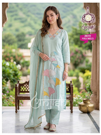 Brite Vol 1 Anjish Chanderi Readymade Pant Style Suits Wholesaler Ahmedabad