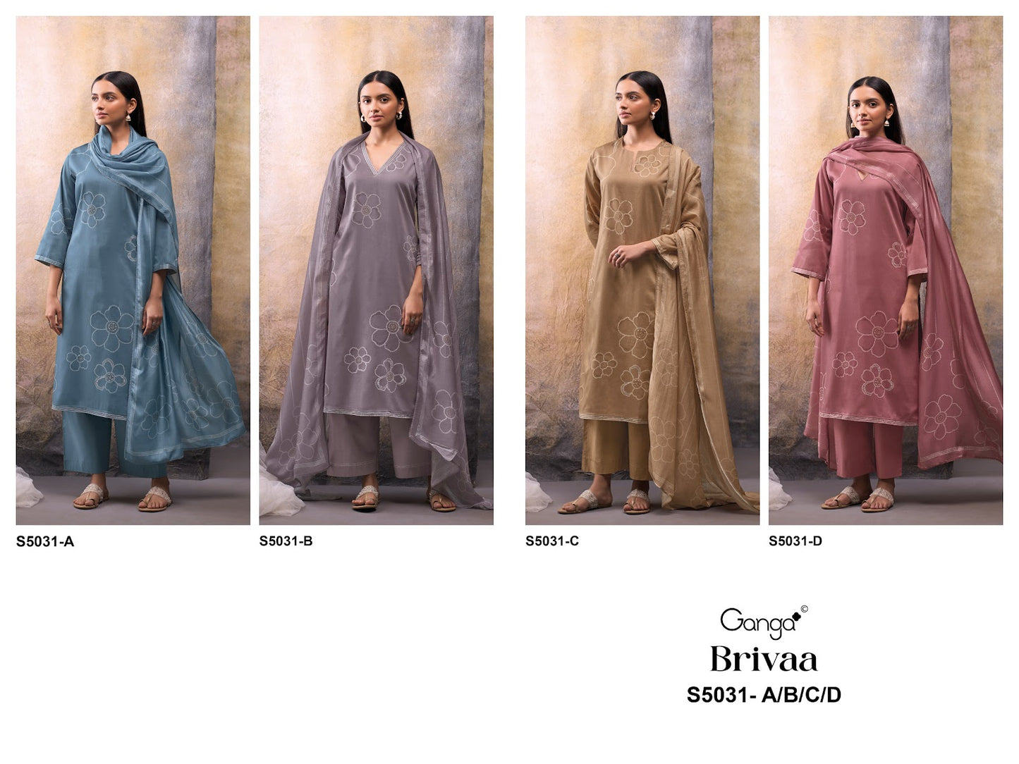 Brivaa S5031 Ganga Cotton Satin Plazzo Style Suits Wholesaler Ahmedabad