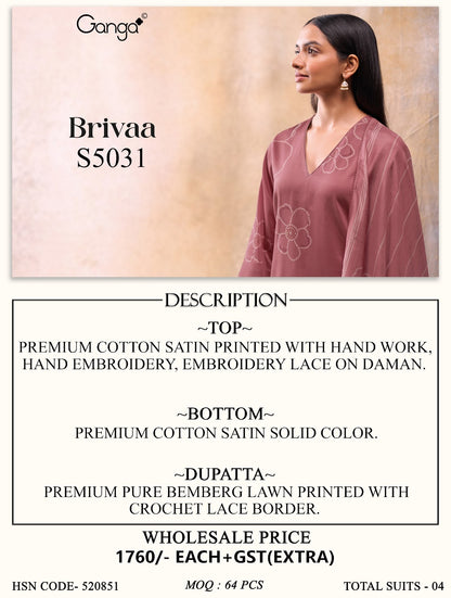 Brivaa S5031 Ganga Cotton Satin Plazzo Style Suits Wholesaler Ahmedabad