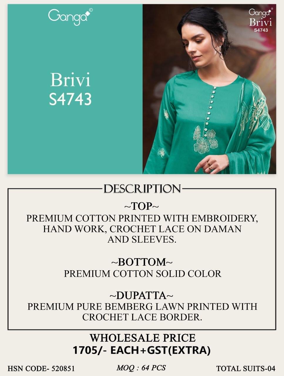 Brivi 4743 Ganga Cotton Pant Style Suits Wholesale Price