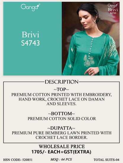 Brivi 4743 Ganga Cotton Pant Style Suits Wholesale Price