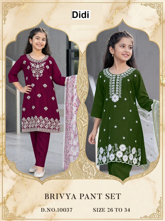 Brivya Dn 10037 Didi Roman Silk Girls Readymade Pant Suits Exporter Ahmedabad