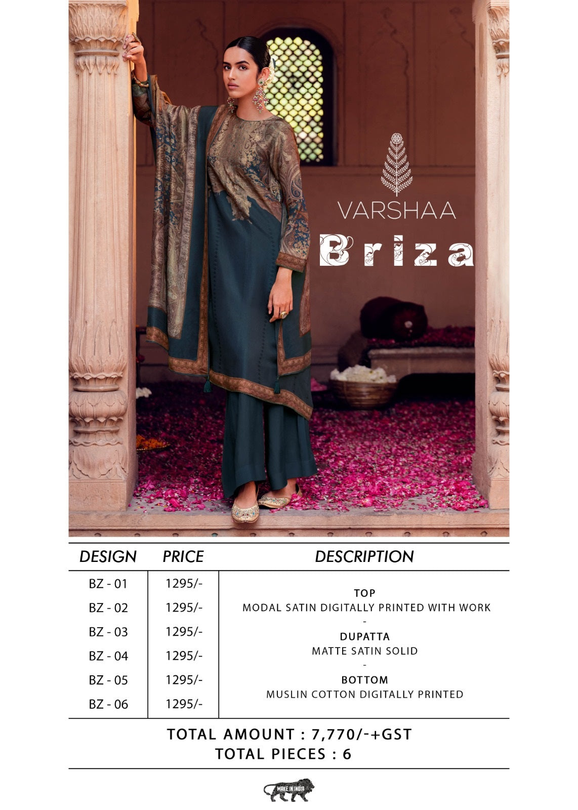 Briza Varsha Fashions Satin Plazzo Style Suits Wholesale Price