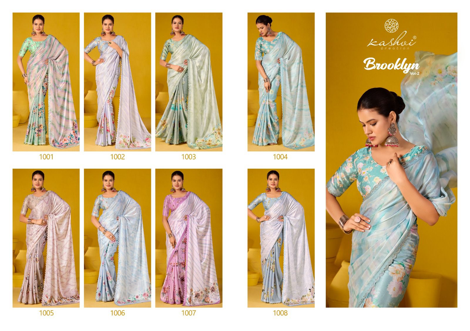 Brooklyn Vol 2 Kashvi Creation Satin Georgette Sarees Exporter Gujarat